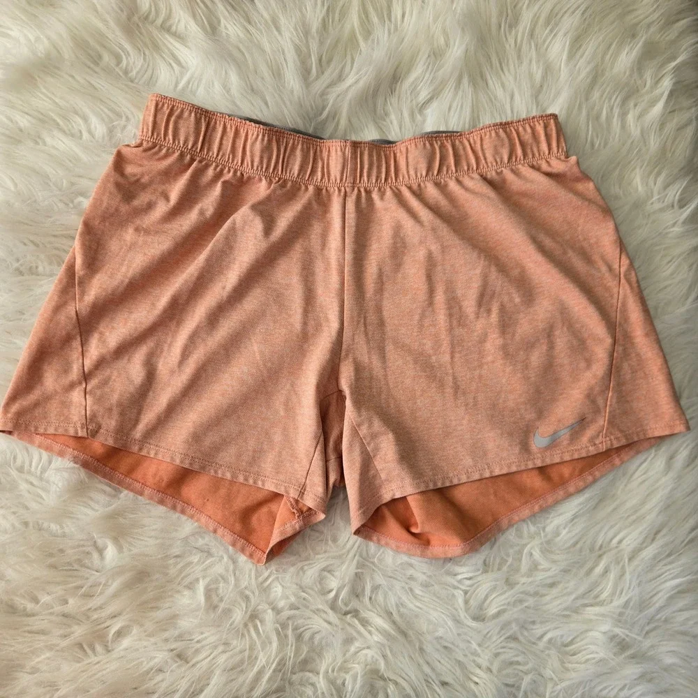 Nike Dri-FIT Womens Running Shorts Orange Heathered Elastic Waist Gym Large‎